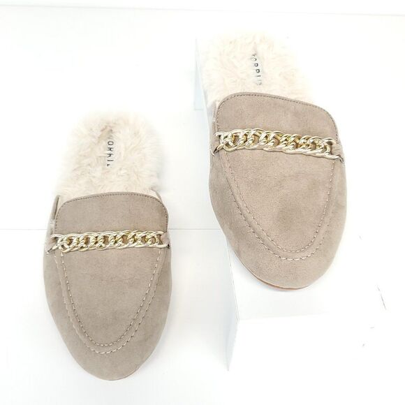 Torrid Faux Fur Slip On Mules Neutral Size 9WW - Picture 3 of 10